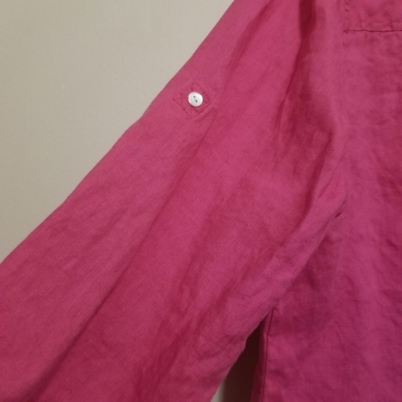 LL Bean Shirt 100% Linen Medium Pink Button up Roll Tab Gorpcore Outdoor Granola - Picture 5 of 7
